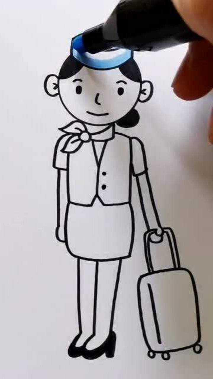 李点点简笔画,空姐简笔画教程
