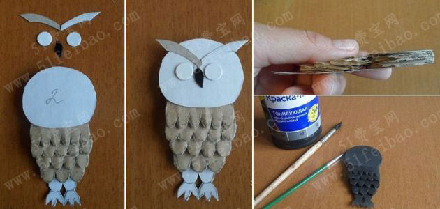 纸板手工小制作怎么做猫头鹰冰箱贴