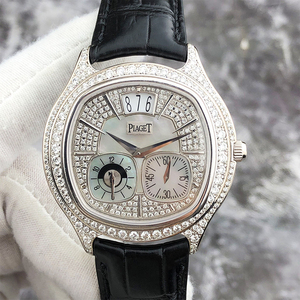 正品伯爵黑带g0a32018限量款18k白金镶钻满天星双时区男表二手