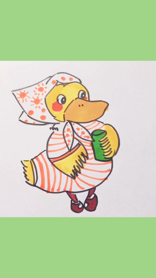 有爱的鸭妈妈简笔画来咯,猜猜它手里拿着的是什么呀080897
