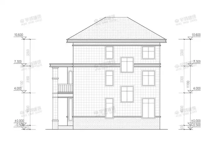 2019新款50万农村三层小洋楼设计图侧立面图1