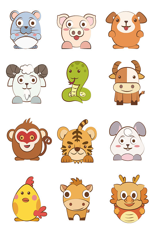 卡通十二生肖矢量图片-卡通十二生肖矢量素材下载-众图网