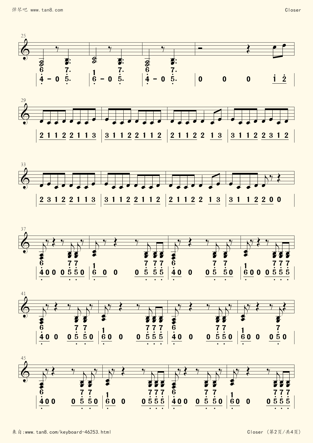 电子琴谱closer定制伴奏