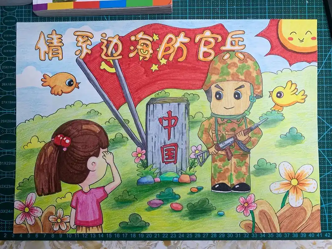 情系边海防官兵#儿童绘画作品 #一起学画画 #少儿美术教育 - 抖音