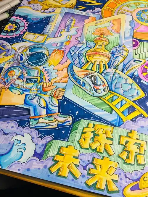 马克笔科幻画未来世界