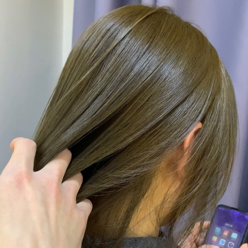 青棕色染发剂2021流行色纯自己在家染头发植物亚麻棕染色发膏女