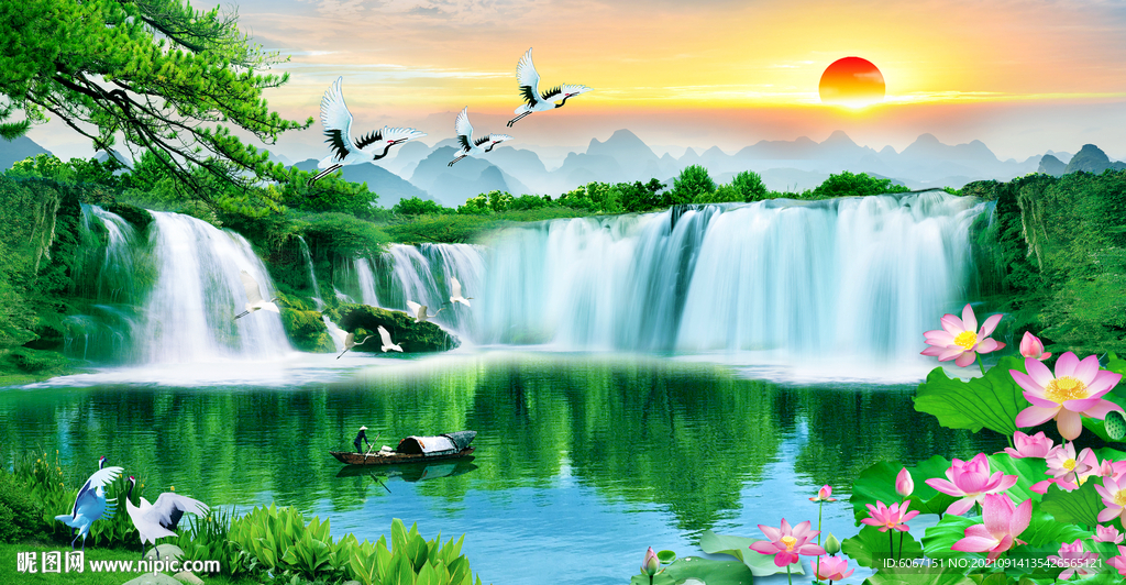 瀑布山水画设计图__风景_psd分层素材_设计图库_昵图网nipic.com