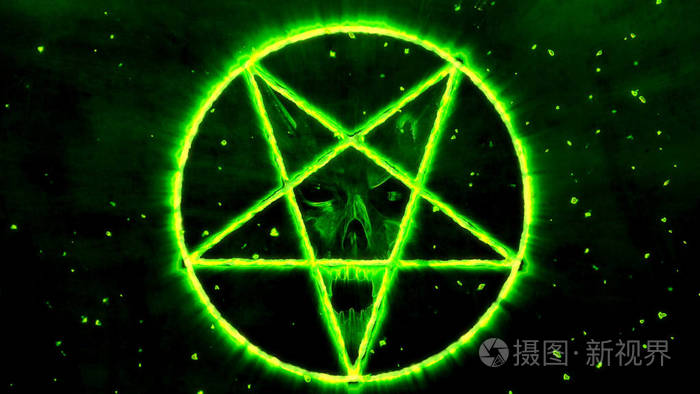 倒五角星符号与邪恶的面孔