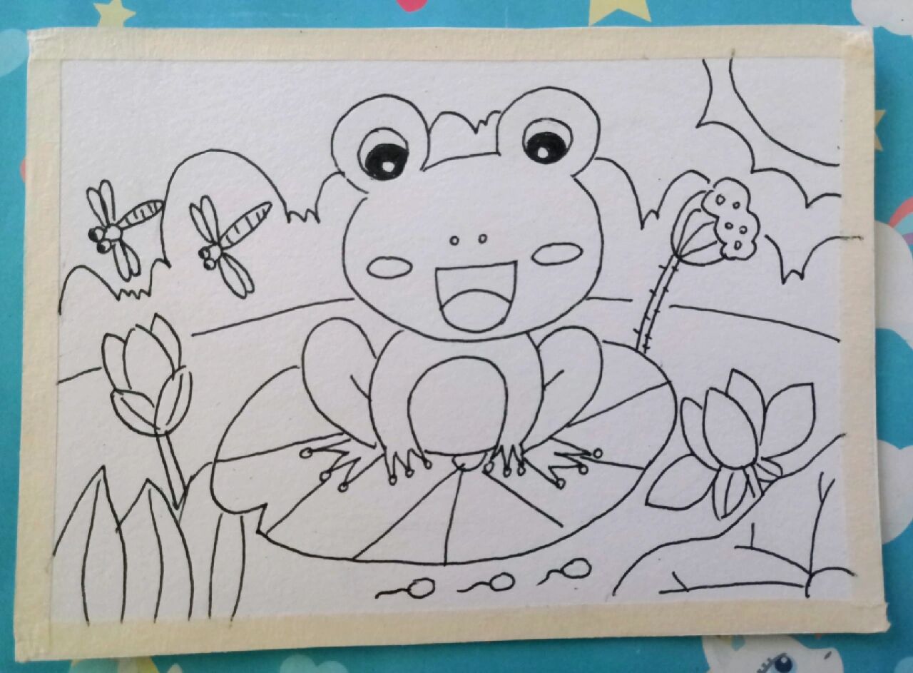 简笔画|池塘边的小青蛙,夏天,我家的池塘