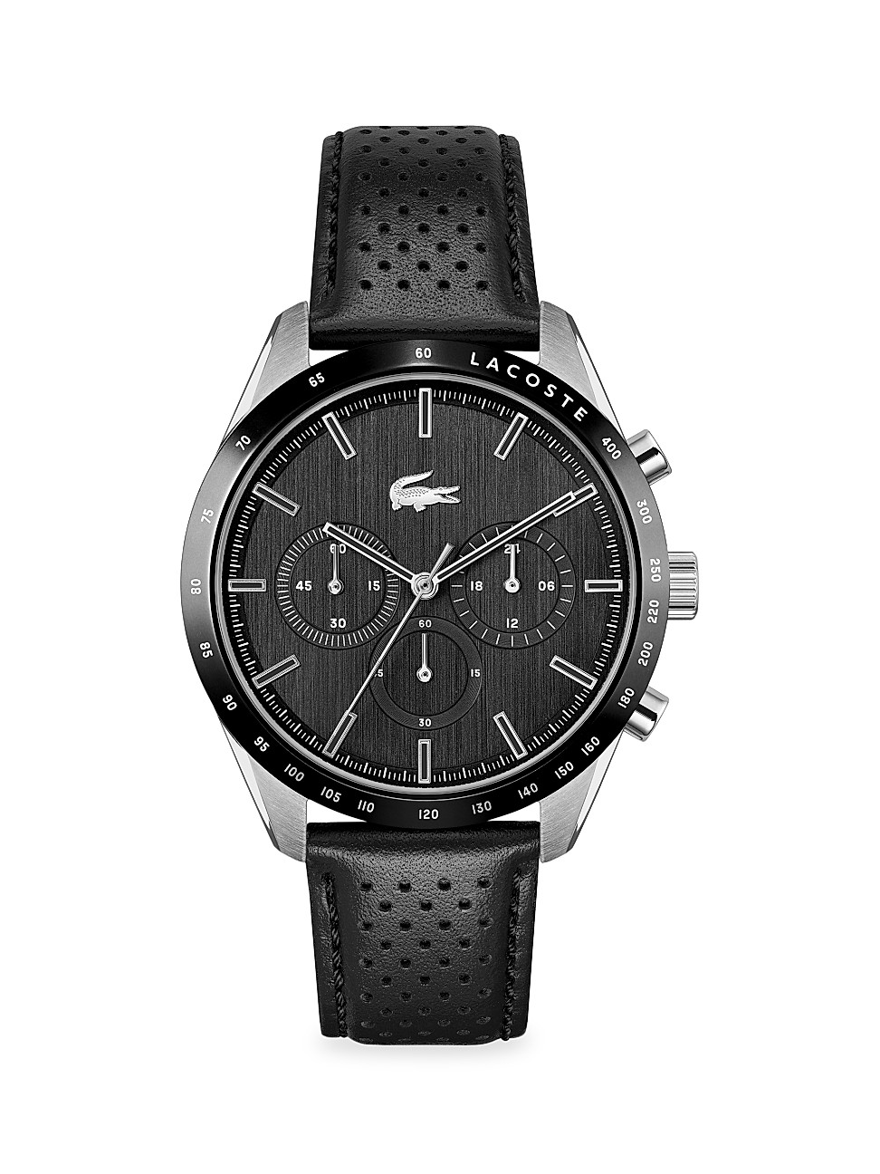 lacoste club stainless steel chronograph leather strap watch in