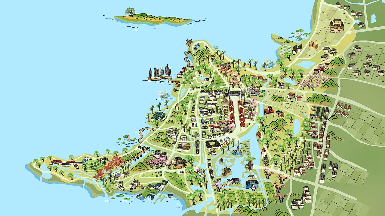 商业项目云上苏绣小镇手绘地图