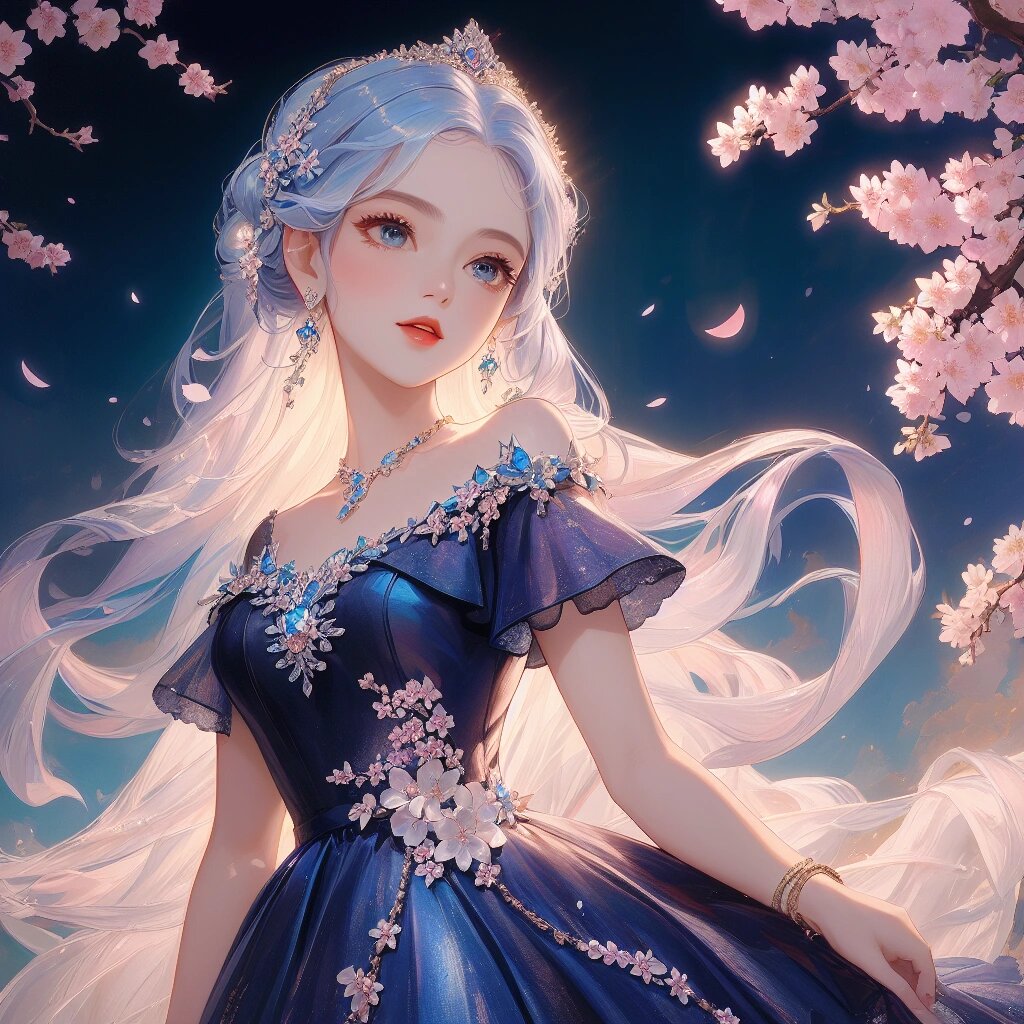 动漫头像|美少女公主樱花 白发蓝色系仙女