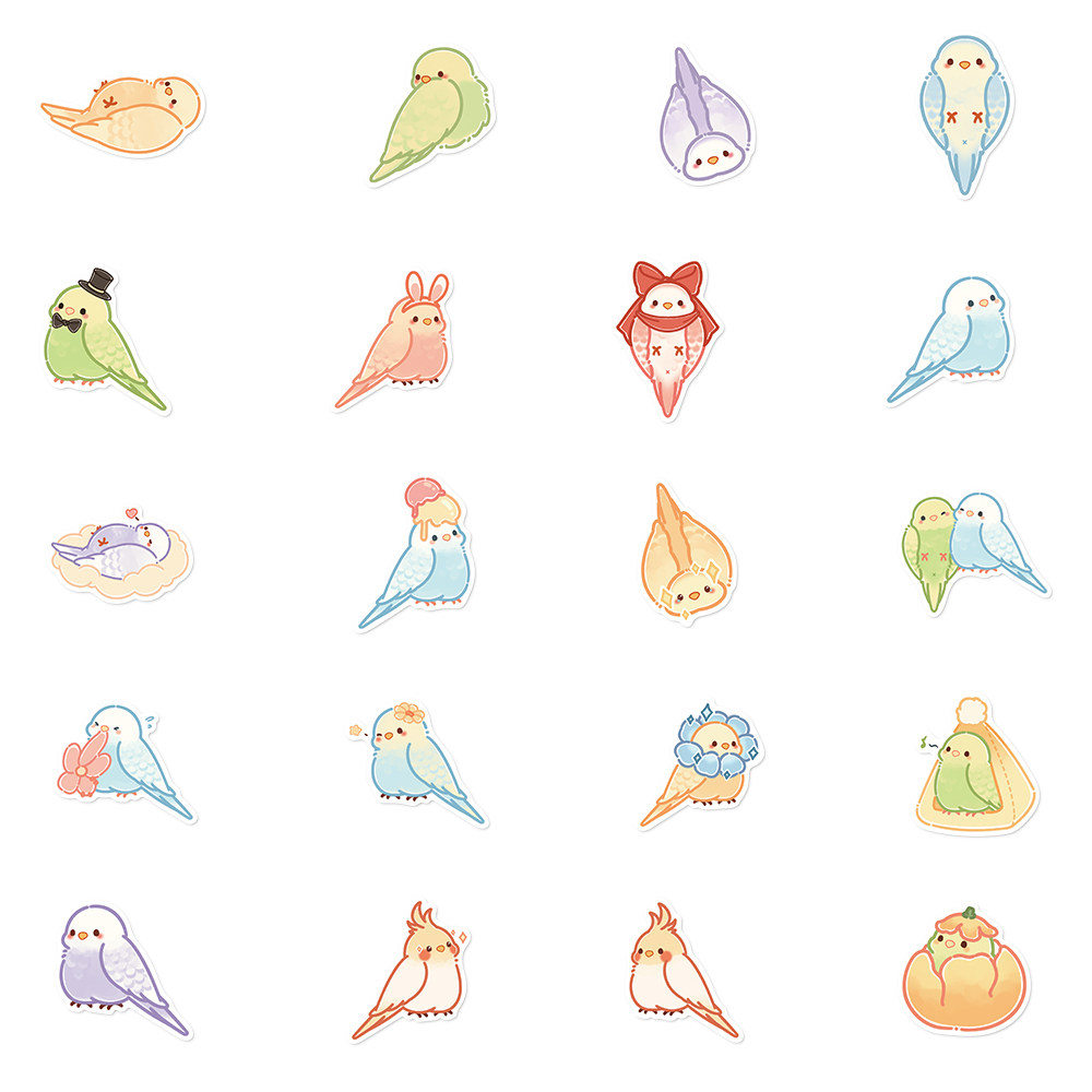 40张原创手绘鹦鹉贴纸卡通手机机壳账本日记本笔记本个性小贴纸