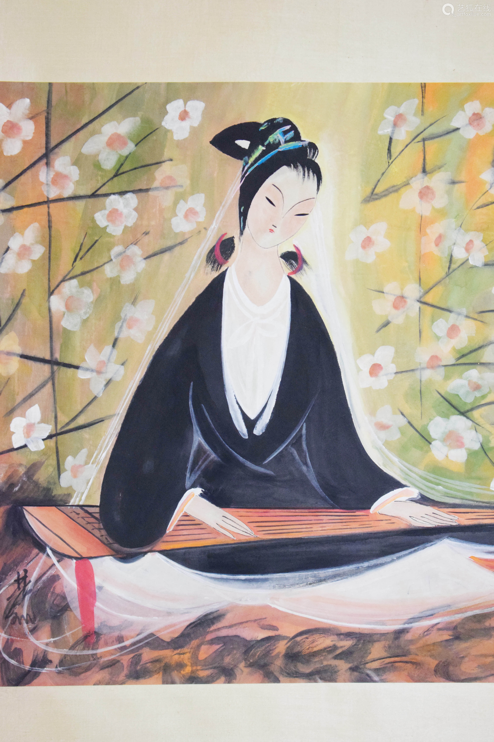 林风眠仕女黑衣女弹琴