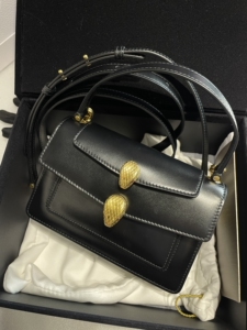 (闲置品)宝格丽亚历山大联名款双蛇头包牛皮黑色小号金扣手提单