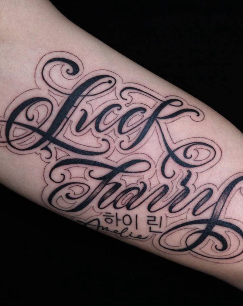 花体字纹身图片_手臂花体字纹身图案