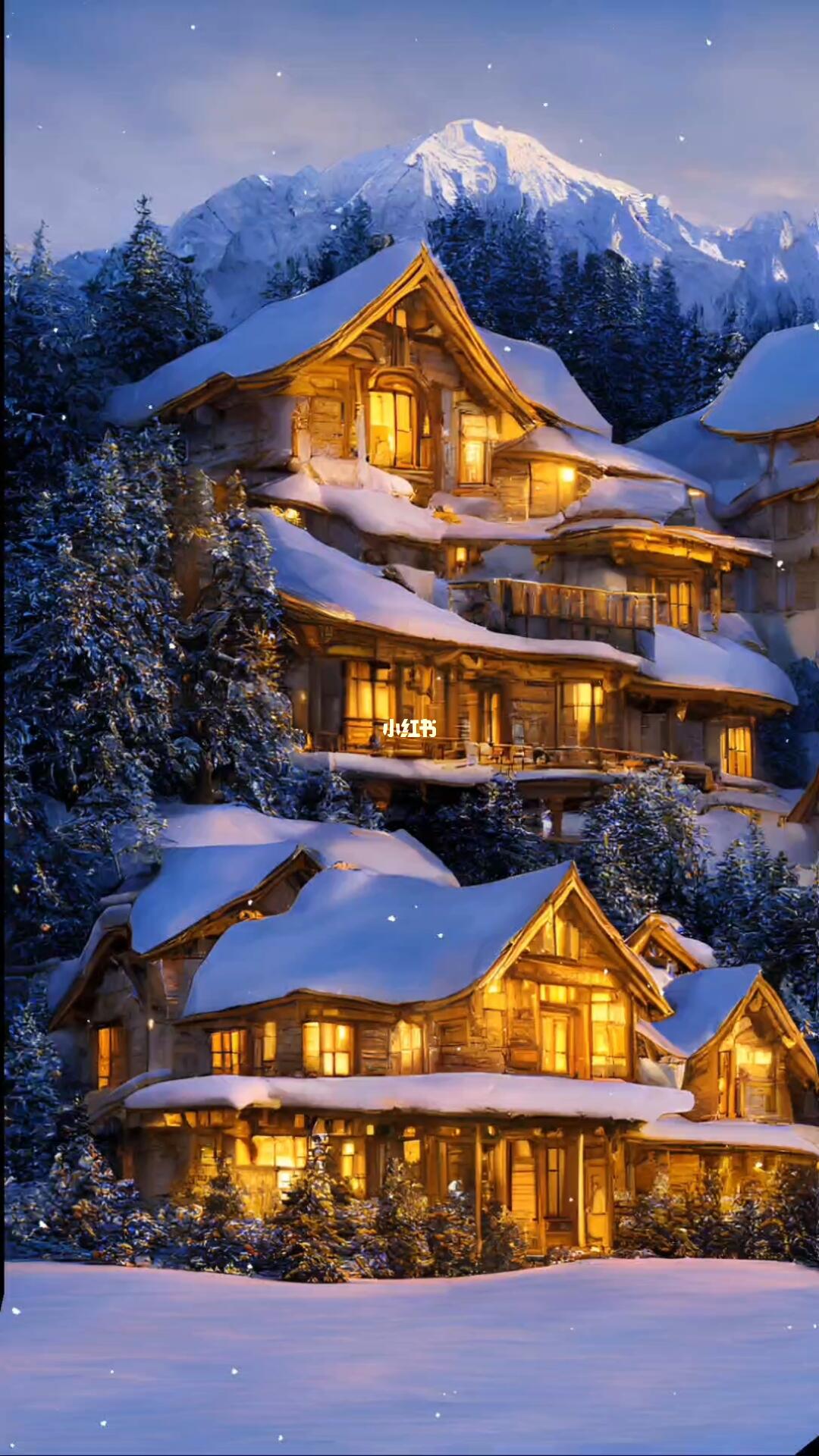 雪山脚下的木屋别墅