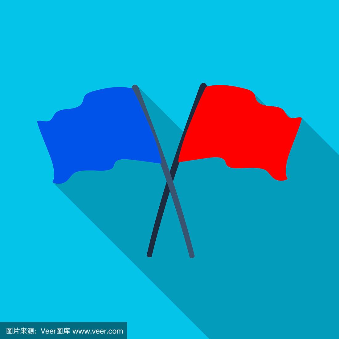 红色旗子和蓝色旗子的图标在平面上