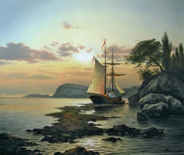 乌克兰色彩丰富的海边风景油画︱艺术家谢尔盖·斯托耶夫作品