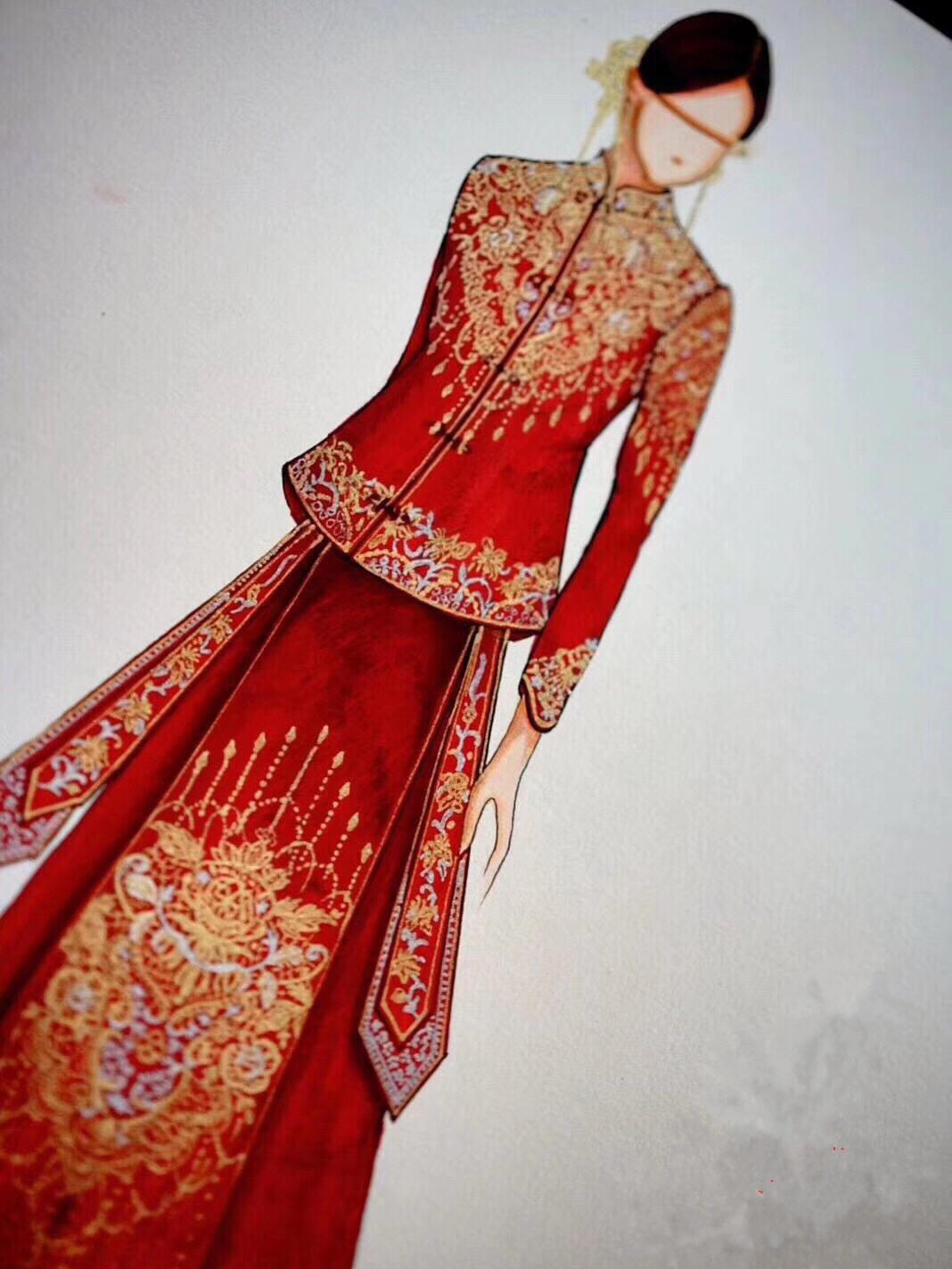 原创中式龙凤褂手绘设计稿|一笔一画勾勒出_手绘_婚纱_中式婚礼_杜娟