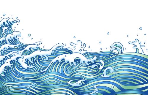 海浪纹中式纹样国潮插画元素