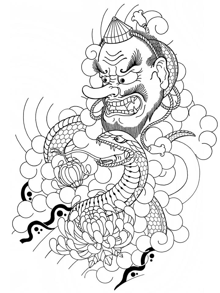 花臂蛇盘天狗手稿_纹身图案手稿图片_昆明入墨师刘子墨的纹身作品集