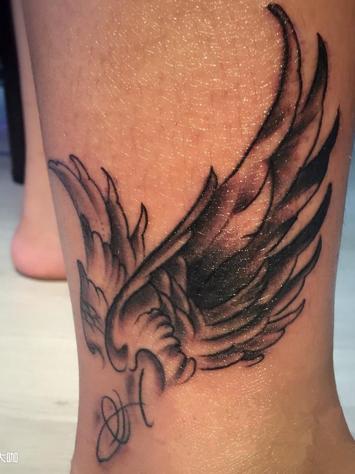脚踝翅膀_纹身图案手稿图片_莫龙的纹身作品集