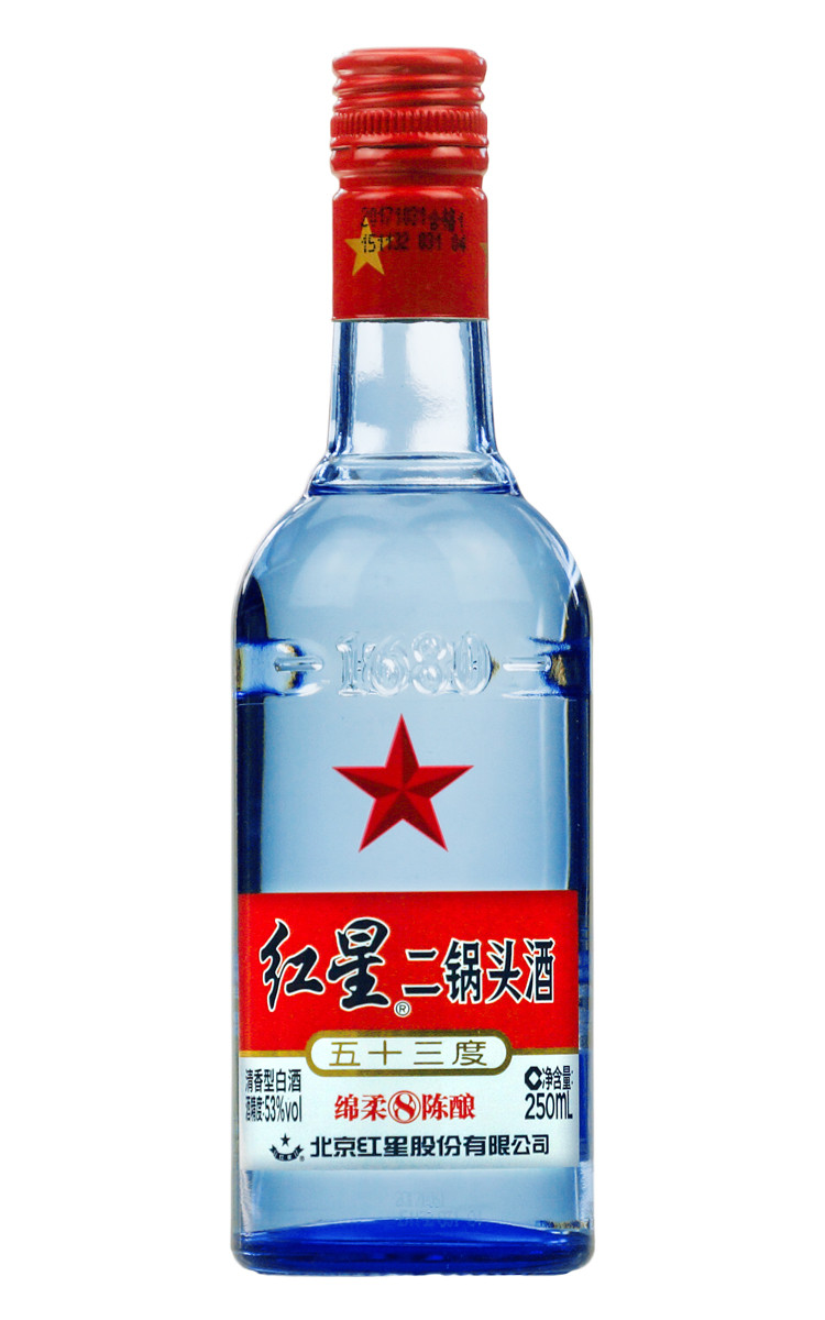 北京红星二锅头蓝瓶绵柔8陈酿53度250ml24瓶整箱