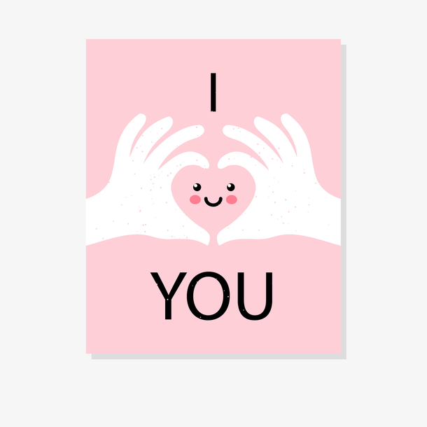 粉色手势我爱你爱情标签