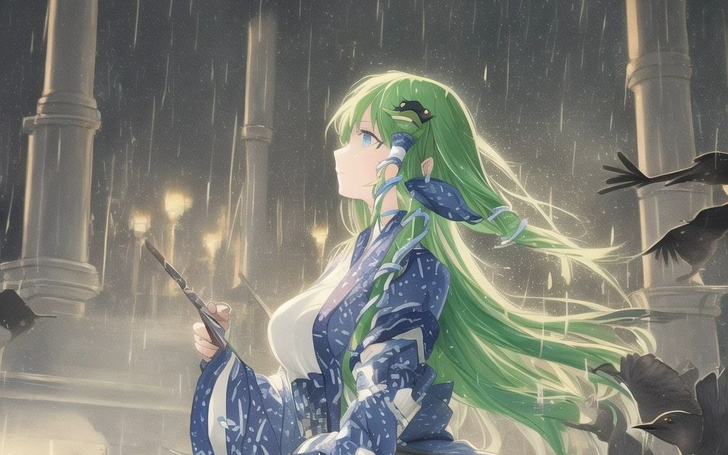 夜雨骤起,风神祈禳.【novelai创作,东风谷早苗】