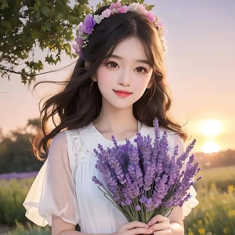 高颜值唯美女生头像 手捧薰衣草的女孩氛围感很强