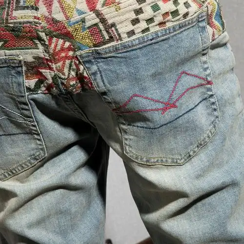 夏季复古牛仔短裤男修身弹力个性五分裤潮流5分中裤欧美休闲裤衩