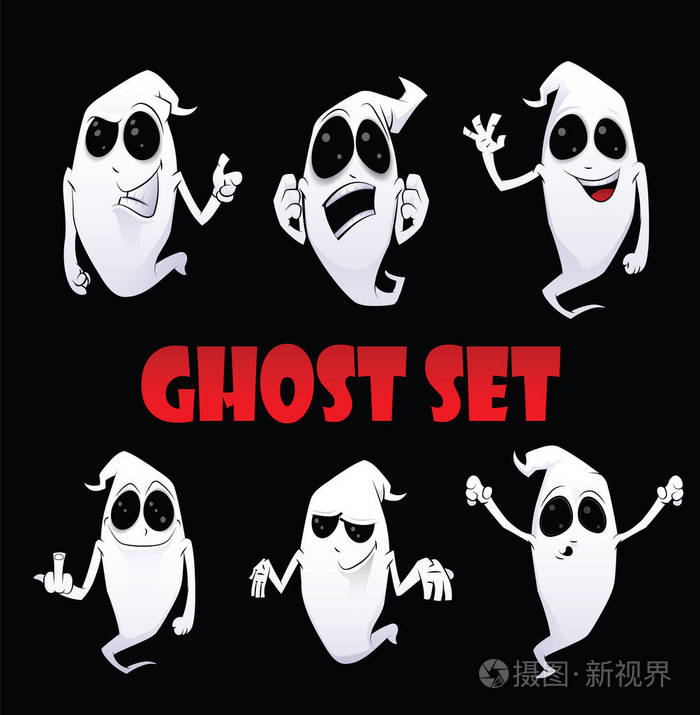 矢量鬼表情符号集.可爱的卡通万圣节图释