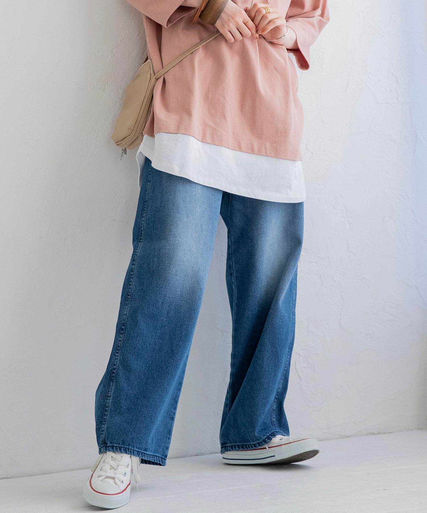 初原女装女士春季牛仔裤宽松高腰裤日系纯纯棉牛仔裤