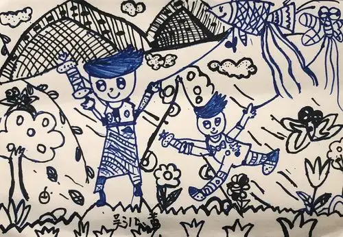 周日下午.黑白线描提高班.放风筝