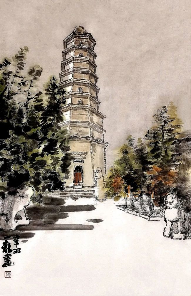 周一新《延安宝塔》69cm×46cm 2021年