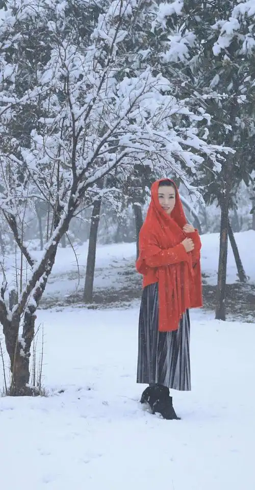 美女雪中笑,妙姿镜中留.