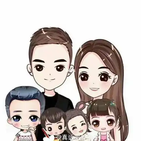 卡通幸福六口之家矢量素材头像|一家六口头像|一家六口