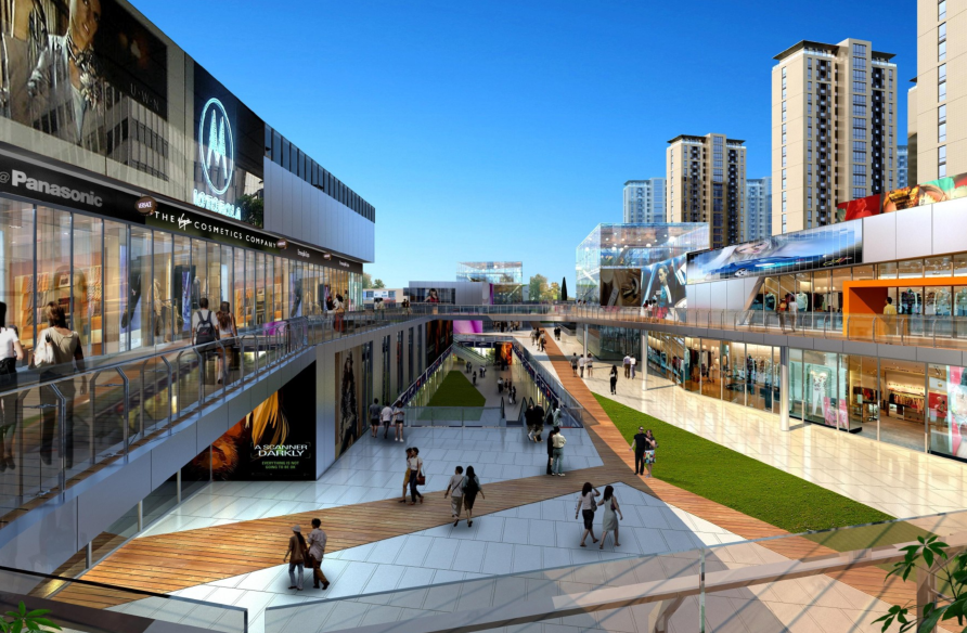 小型综合体建筑方案设计-商业内街效果图