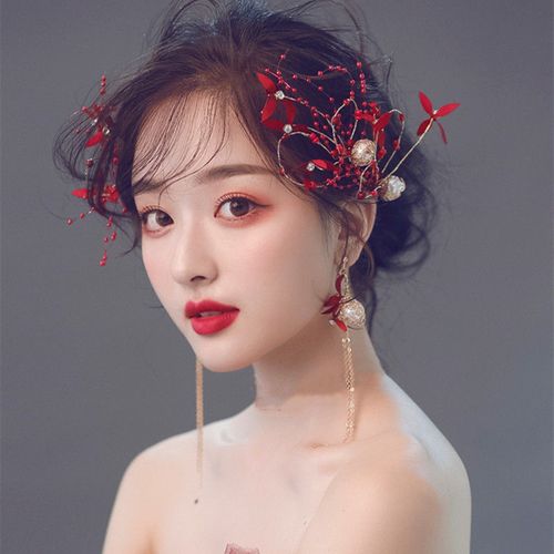 新娘头饰超仙红色敬酒服发箍结婚套装森女系发饰中式礼服配饰品y5