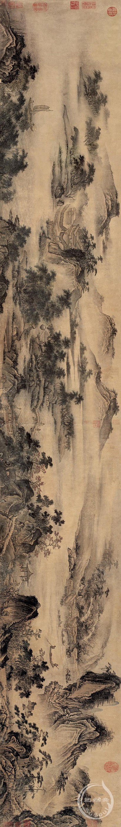 马远《溪山秋爽》长卷|山水横卷|芝然斋苏绣艺术品