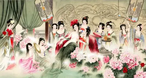 工笔人物十二美女国画水墨山水画书法工笔字画酒店装饰画微喷画心