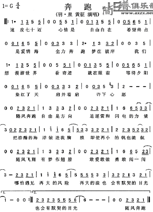 奔跑_奔跑简谱_奔跑吉他谱_钢琴谱-查字典简谱网