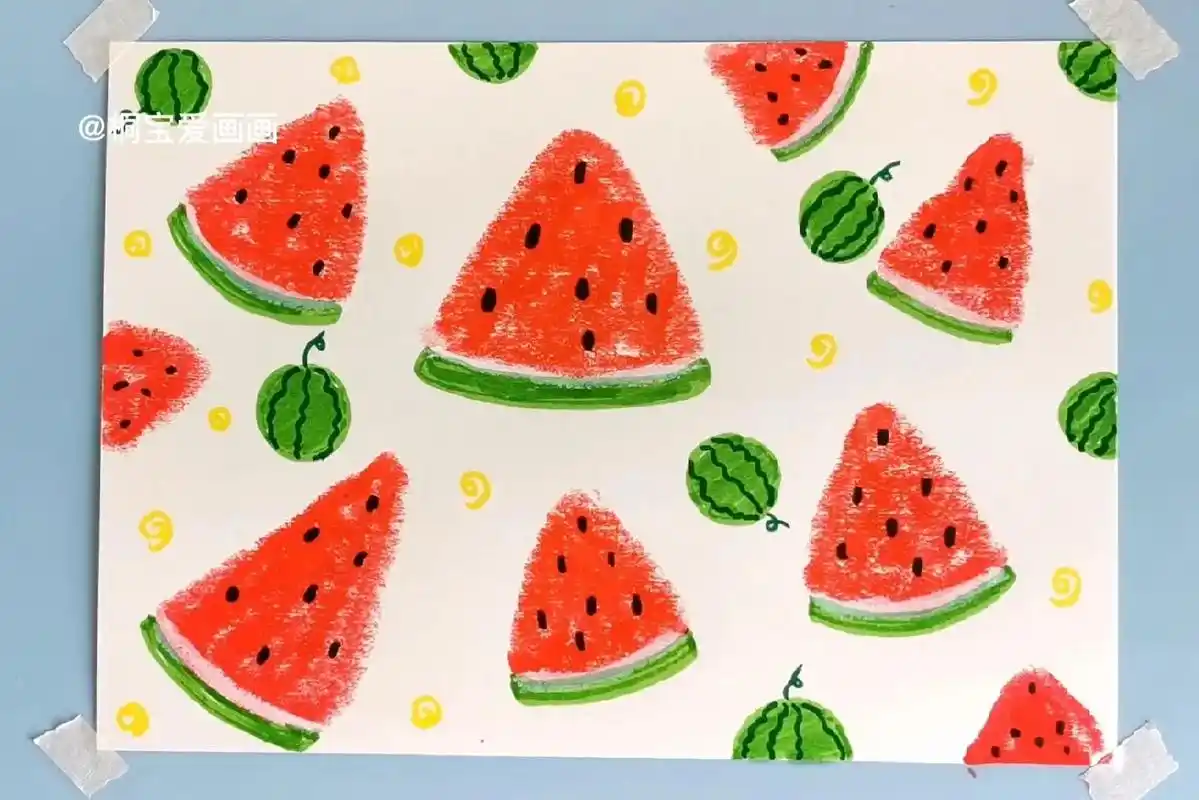 夏天主题创意儿童画:大西瓜 #创意儿童画 #中班美术创意画  - 抖音