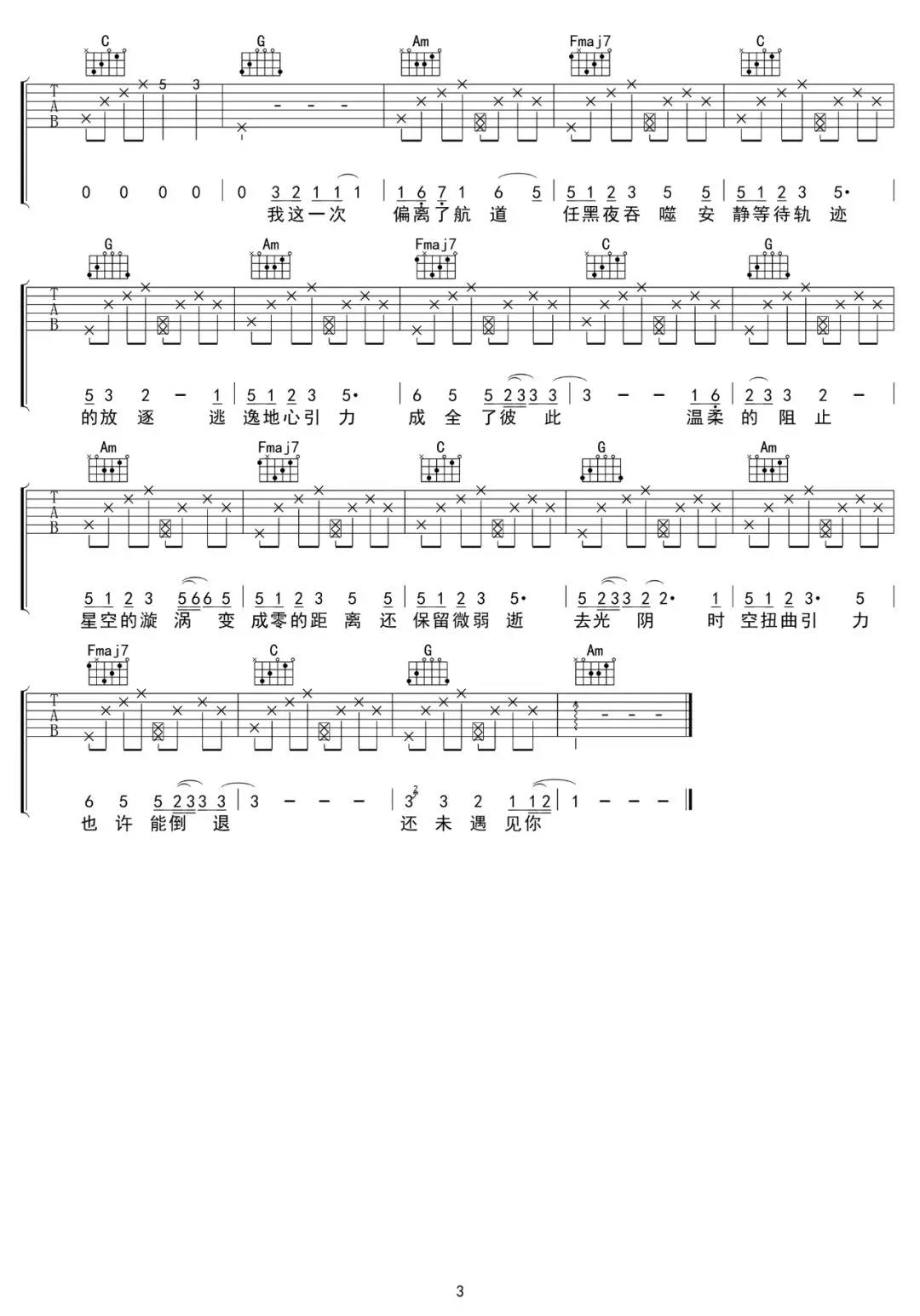 小星星aurora坠落星空c调吉他谱吴先生