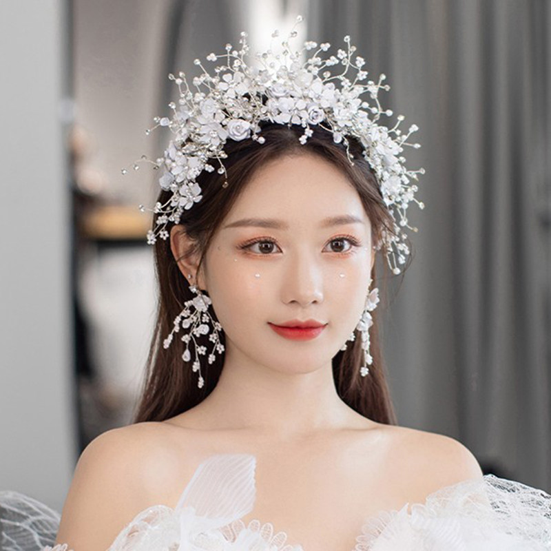 新娘皇冠头饰结婚头纱白纱婚纱大气森系超仙婚礼韩式发饰2021新款