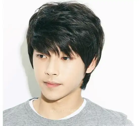 韩国男士假发 男士短发型 jiafa 蓬松男真人发斜刘海 真发假发