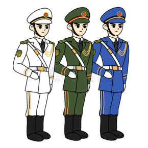 矢量手绘卡通解放军海陆空三军人物
