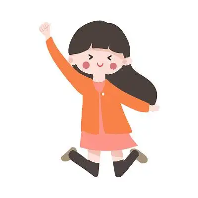 彩色卡通人物女孩跳跃运动png素材元素