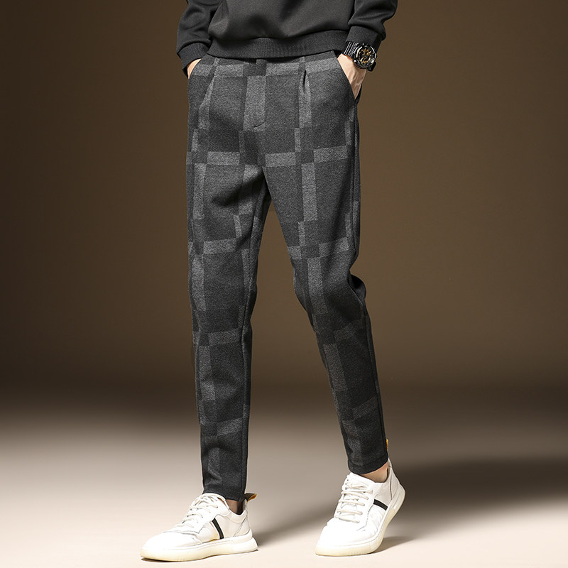 热销英伦风格子裤_格子裤子男秋冬季小脚裤2019新款男士休闲裤韩版